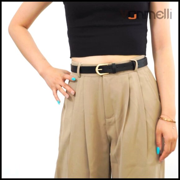 Thin Leather Skinny Belts Set Gold Buckle Elegant Minimal Chic Waist Accent main image 6
